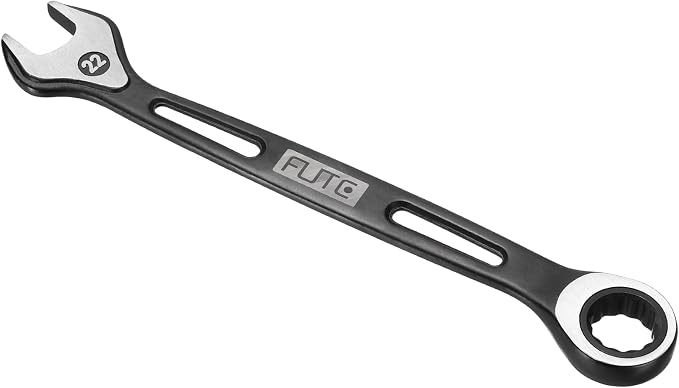 HARFINGTON Ratcheting Combination Wrench 22mm Stubby Wrench Metric High Carbon Steel Double 12-Point Box Open-Ended Ratchet Spanner Tool for Household Garage Workshop Auto Repairs, Black