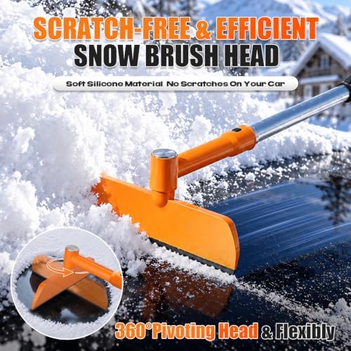 62" Long 3‑in‑1 Car Snow Brush, Ice Scraper With Squeegee for Truck SUV Car