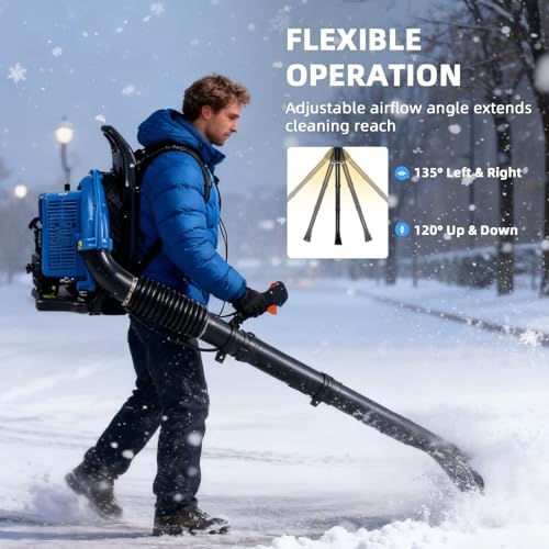 63CC Gas Backpack Leaf Blower, 2-Stroke Engine, 665 CFM, 205 MPH for Lawn Care, Yard Debris & Snow Removal