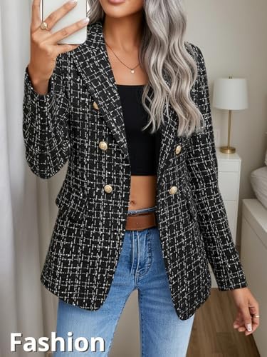 Mina Self 2026 Women's Fall Tweed Blazer Plaid Jacket Business Casual Coat