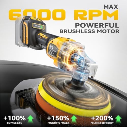 Ecarke Cordless Car Buffer Polisher Kit Compatible with Dewalt 20V Battery(Tool Only), 7-Inch Brushless Rotary Polisher, 7 Variable Speed 6000RPM for Car Polishing/Waxing, 16PCS Polishing Accessories