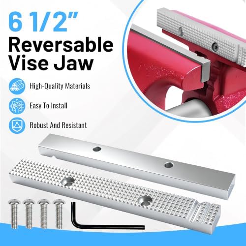 6 1/2 Inch Reversible Aluminum Vise Jaws, Replacement Bench Vise Jaw Pads Compatible with Older USA Craftsman & Columbian Gray Vises, Lightweight Sturdy Clamp Jaw Accessories for Bench Work
