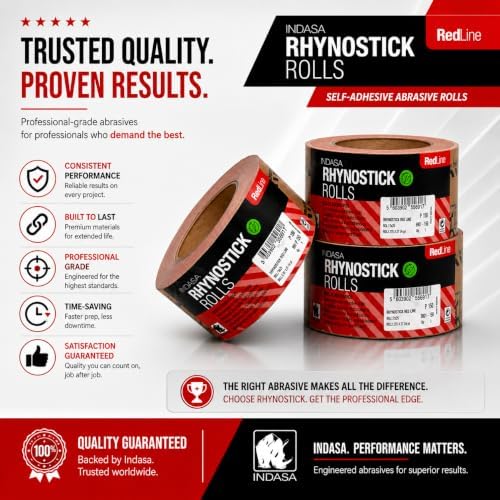Indasa 2.75" PSA Sandpaper Roll - 27 Yard Rhynostick 36-Grit Long Continuous Roll, Self-Adhesive Stickyback Sand Paper for Woodworking, Automotive, Metal (Aluminum Oxide)