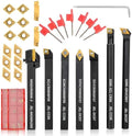 Indexable Lathe Turning Tool 21Pcs Kit 5/16" 8mm Shank 7 Pcs Metal Lathe Tool Holder Set with 14 Pcs Turning Inserts for Turning Grooving Threading Boring Carbide Inserts Carbide Turning Tool