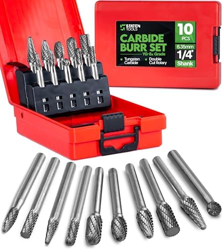 Carbide Burr Bits 10-Pc Double Cut 1/4" (6.35mm) Die Grinder Set