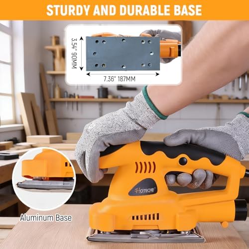 Hoteche 180W Sheet Sander, 187x90mm Aluminum Base, 12000RPM, with Dust Collection Tube & Accessories for Woodworking