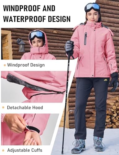 MAGCOMSEN Womens Winter Coats Waterproof Ski Snow Warm Fleece Rain Jacket