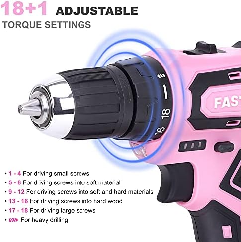 FASTPRO 20V Pink Drill Set for Women, Home Tool Kit with Tool Box