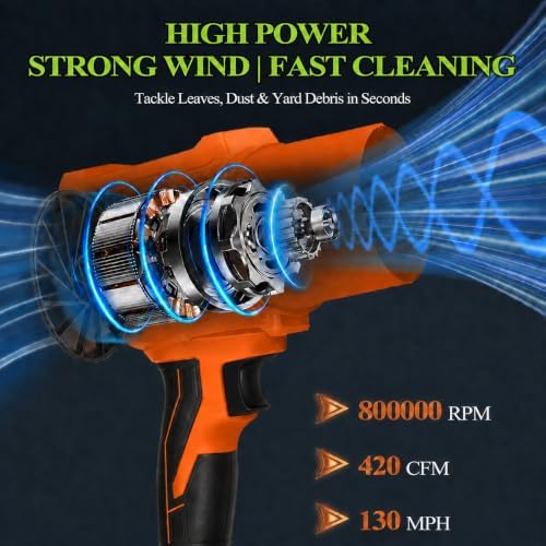 Cordless Leaf Blower, 800,000 RPM Electric Handheld Blower, Leaf Blower Cordless with 2×4.0Ah Batteries & Charger,Snow Blowers with 2-Nozzles for Patio,Lawn Care,Dust,Snow & Car Drying, Orange