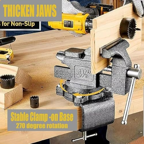 Bench Vise 4-1/2in Multi-Purpose Bench Vice Clam on Vise, Heavy Duty Cast Iron Bench Clamp with Anvil-Multi-Jaw Swivel Base - Bnech Vice for Workbench, Woodworking, Workshop DIY