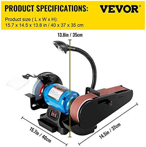VEVOR 2IN1 2" Belt Grinder for Knife Making, 6" Belt Sander, 3450RPM Belt and Disc Bench Sander 90° Belt Holder with Sturdy Base and LED Working Lamp