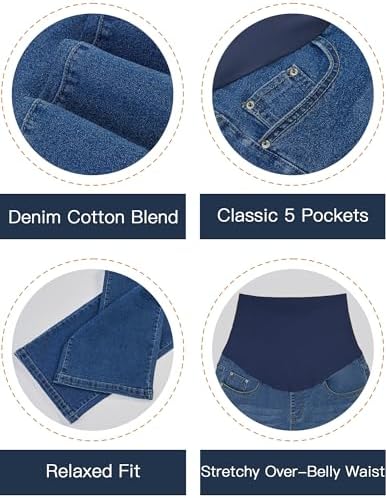 fitglam Women's Maternity Jeans Straight Leg Relaxed Fit Over Belly Pregnancy Denim Work Pants Maternity Clothes with Pockets