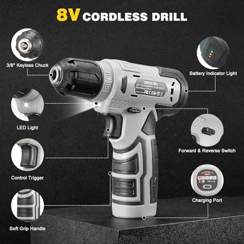 157-Piece Tool Set, 8V Cordless Drill Set, Hand Tool Kit for Men and Women