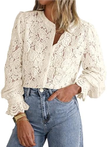 PRETTYGARDEN Women's Fall Trendy Long Sleeve Lace Tops