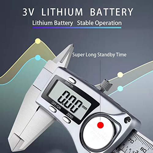 Electronic Digital Calipers, inch and Millimeter Conversion,LCD Screen displays 0-6" Caliper Measuring Tool, Automatic Shutdown, Suitable for DIY/Jewelry Measurement (200mm Stainless Steel)