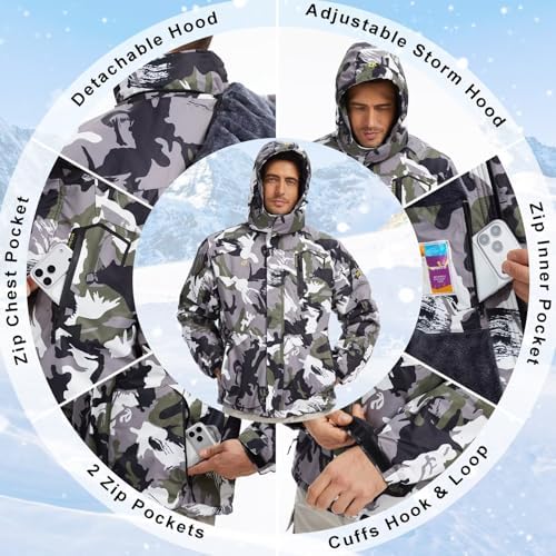 QPNGRP Mens Waterproof Ski Snowboard Jacket Winter Windproof Snow Coat
