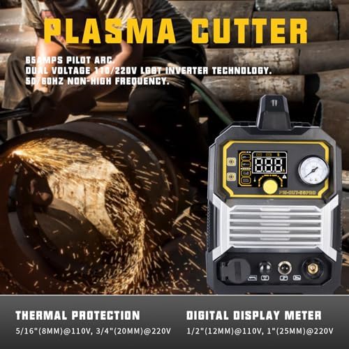 Plasma Cutter 55Amp High Frequency Non-Touch Pilot Arc,Digital Display IGBT Inverter 110/220V Dual Voltage Blowback Plasma Cutting Machine,2T/4T，5/8” Clean Cutting Thickness，PA/PT Adjustable