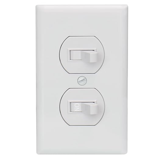Baomain 10-Pack Double Toggle Light Switch with Wall Plate,15 Amp 125V Two Single Pole Residential Grade,On/Off Electrical Wall Switch Self-grounding, Glossy White ETL Certified