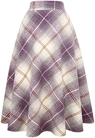 IDEALSANXUN Womens Plaid Wool Skirts Elastic Waist A-Line Pleated Tartan Long Skirts