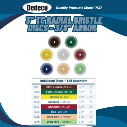 Dedeco Sunburst Radial Bristle Discs 12-Pack - 3" Curved - 3/8" Arbor - Blue 400 Grit (Fine) - Aluminum Oxide for Polishing & Finishing