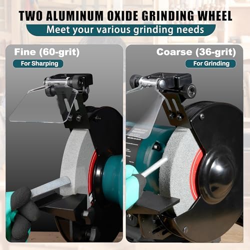 6-Inch Variable Speed Bench Grinder with Grinding Wheel Dresser, 1725–3450 RPM 2.5 Amp Brushless Induction Motor, LED Work Light, Eye Shields, Cast-Iron Base for Sharpening, Grinding & Polishing