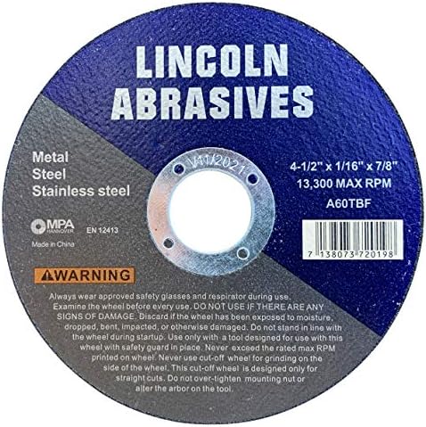 100 Pc 4.5" x 1/16" x 7/8" Cut-Off Wheels Lincoln Abrasives Metal & Stainless Steel