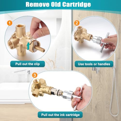 Enhon 4 Pack 1222 Replacement Cartridge Compatible with Moen with Puller, Tub Shower Cartridge Replacement Kit Compatible with Posi temp Faucet, Shower Repair Tool