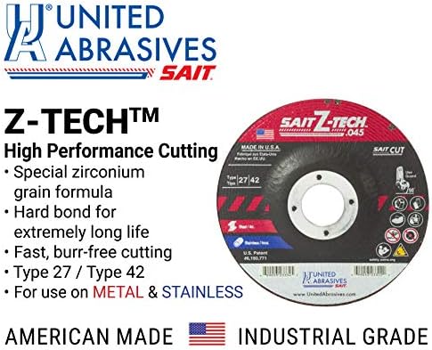 United Abrasives- SAIT 23337 Z-Tech High Performance Cut-Off Wheels (Type 27/Type 42 Depressed Center) 7" x .045" x 7/8", 50-Pack