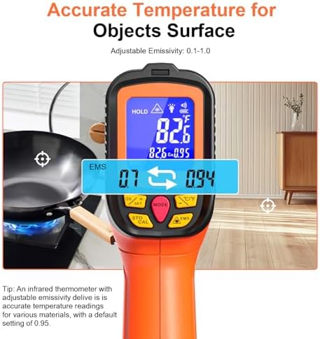 -58°F to 2732°F Digital Infrared Thermometer Gun, 50:1 Distance Ratio Laser Temperature Gun with MAX/MIN/AVG Measure and Alarm, Heat IR Temp Gun for Cooking, Griddle, HVAC, Industrial Forging