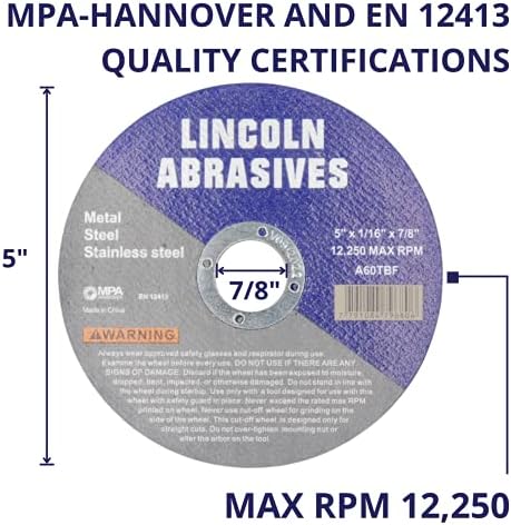 400 Pc 5" x 1/16" x 7/8" Cut-Off Wheels Lincoln Abrasives Metal & Stainless Steel