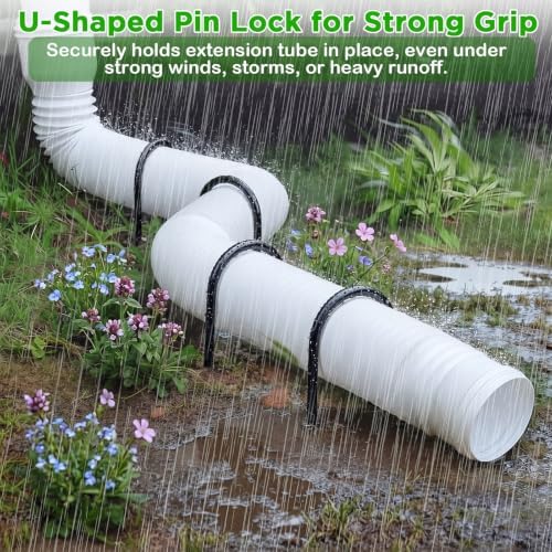 Zhengmy 8 Pcs Rain Gutter Downspout Extension Fixing Pin Downspout Ground Stake Holds Extensions Secure in Wind and Rain, Iron Fits 4" Round Pipes, Easy No Drill Installation