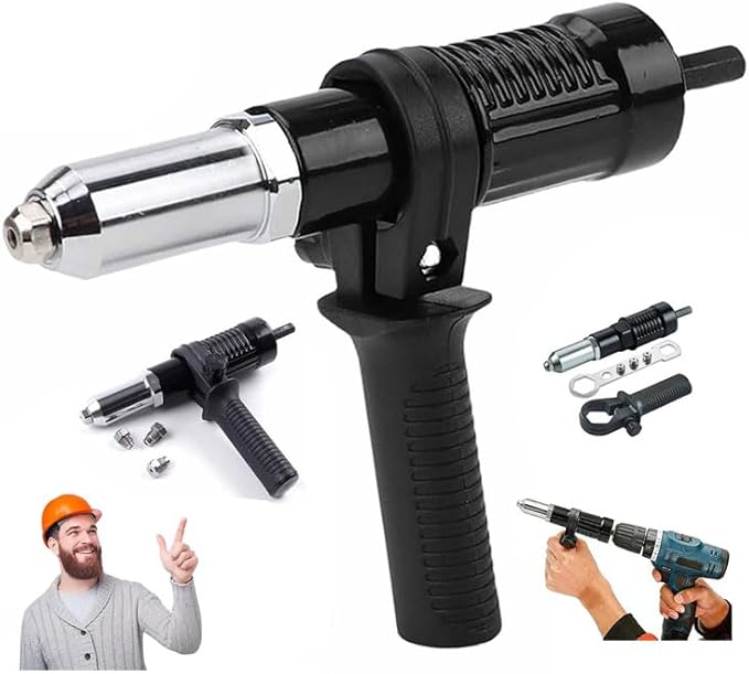 Professional Electric Rivet Gun Adapter Kit,2026 Pro-Grade Electric Rivet Gun Adapter with Removable Handle 4Rivet Heads for Cordless Screwdrivers and Drills Turn Your Drill into a Riveting Beas