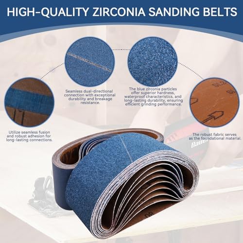 3x21 Inch Sanding Belts 21 Pcs 7 Grits Sizes (3 Each of 40/60/80/120/150/240/400 Grits) Heavy Duty Belt Sander Zirconia Belt Sander Paper for Wood, Metal, Stainless Steel, Cars, and Furniture