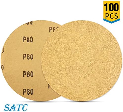 S SATC 100 PCS PSA Sanding Discs 6 Inch Adhesive Backed Sandpaper 80 Grit Sander Attachment for Drill Self Stick Aluminum Oxide Round Automotive Sandpaper with Sticky Back