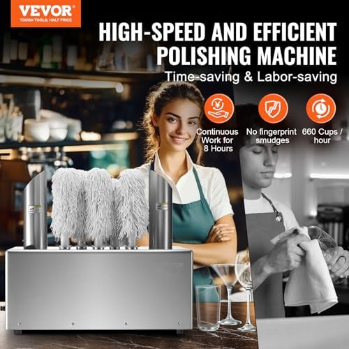 VEVOR Wine Glass Polisher Machine, 8 Cloth Polisher Glass Polishing Machine, 660 Cups/Hour Electric Commercial Glass Polisher for Champagne Glasses, Beer Cups, Perfect for Bar Restaurant Kitchen