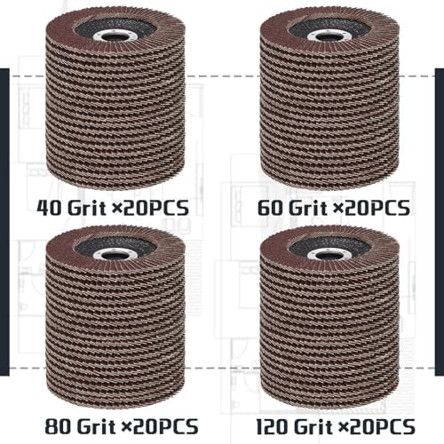 Landhoow 80 Pcs Flap Disc 4 1/2 Inch for Angle Grinder Sanding Disc 40 60 80 120 Grit Flap Discs Alumina Grinding Wheel for Stainless Steel, Sheet Metal, 7/8 Inch Arbor Size