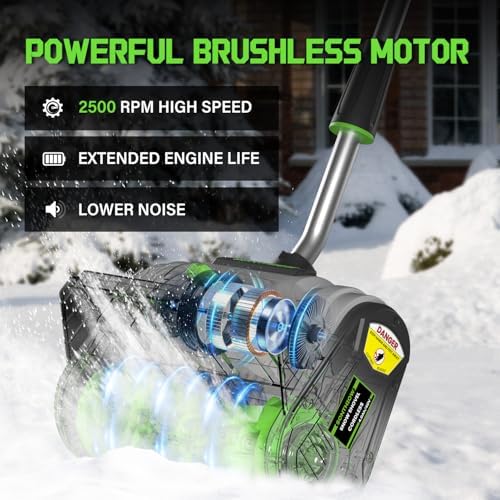 40V Brushless Cordless Snow Shovel, 13.5Inch Electric Snow Blower with 2X 4.0Ah Batteries & Quic Charger, Battery-Powered Snow Removal with 16.5FT Throw Distance for Patio, Deck, Driveway