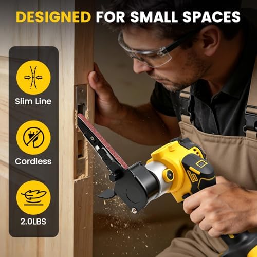 Cordless Detail Band file Sander Compatible with DEWALT 20V MAX Battery (Tool Only),120° Rotatable Head, LED Display, 3/8"x13" Belt, for Woodworking, Paint & Metal Rust Removal, DIY