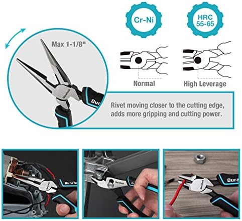 DURATECH 5-Piece Pliers Set, Cr-Ni Pliers Tool with Storage Rolling Pouch