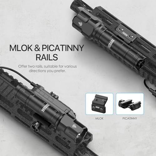 Feyachi Rifle Light 1200LM 22500Candela WL25 Tactical AR Flashlight LED Outdoor Light with Pressure Switch & Picatinny Rail Mount, 3 Modes - High/Low/Strobe (Pic & Mlok-Black)