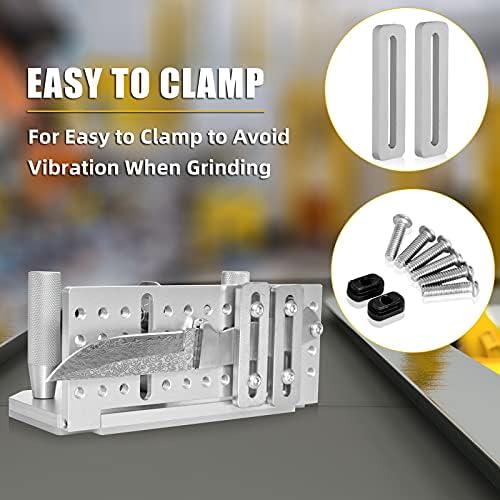 Belt Grinder Knife Jig, 7-3/4’’ Long Sharpening Locator Adjustable Angle -5°~ 25°, Belt Knife Sharpener Jig with Dual Press Plates, Knife Making Angle Grind Guide for Belt Sander Machine