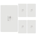 ELEGRP 3 Way Glossy Toggle Light Switch with Matte Mid Screwless Matte Plate, 15A 120V, Toggle Framed AC Quiet Switch, In Wall On/Off, Self-Grounding, Residential Grade, UL (5 Pack, White)