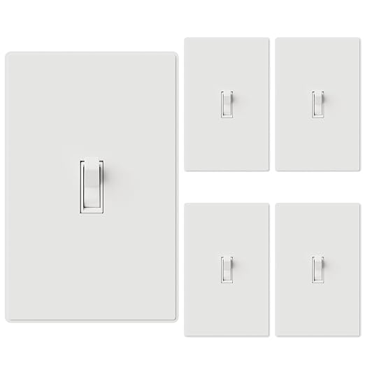 ELEGRP 3 Way Glossy Toggle Light Switch with Matte Mid Screwless Matte Plate, 15A 120V, Toggle Framed AC Quiet Switch, In Wall On/Off, Self-Grounding, Residential Grade, UL (5 Pack, White)