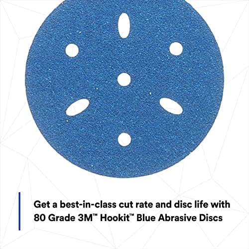 3M Hookit Blue Abrasive Disc, 321U, 36142, 3 in, 80+ Grade, Multi-Hole