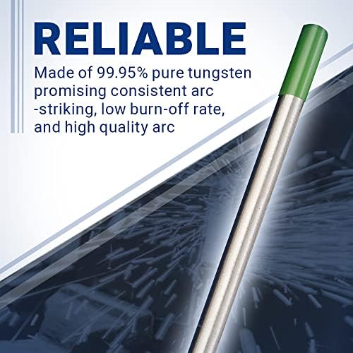 Midwest Tungsten Service TIG Welding Tungsten Electrodes 10-Pack (Green - Pure Tungsten (WP, EWP), 3/32")