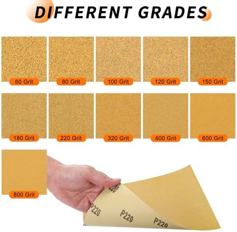 12 Pcs 150 Grit Sandpaper 9 x 11 Inch Sand Paper Alumina Gold