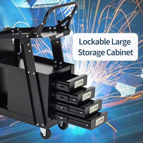 Welder Cart with Drawers, Heavy Duty Welding Cart with Safety Chains and Cylinder Slots for Mig/Tig Welder and Plasma Cutter,220 LB Weight Capacity