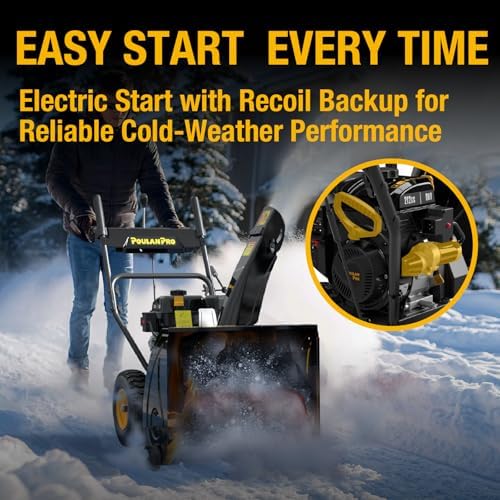Poulan Pro 24 Inch Gas Snow Blower, Two Stage Self-Propelled Snow Thrower with Electric Start, 190° Remote Chute Control, 212cc Engine, 6 Forward 2 Reverse Speeds for Outdoor Heavy Snow Clearing