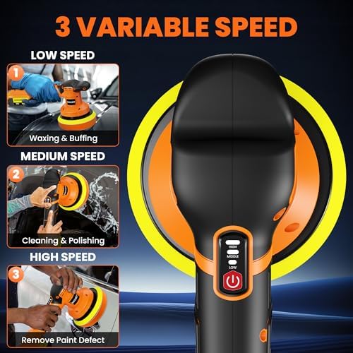 Cordless Buffer Polisher Kit for DEWALT 20V LI-ION Battery.6-Inch Orbital Buffer Polisher with 3 Variable Speed with 25pcs Polishing Accessories, for Car Polishing/Waxing (Tool Only)