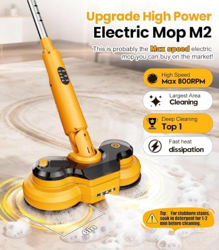 Electric Spin Mop M2, 5000mAh, 110-Min Runtime, 800RPM Cordless Power Mop